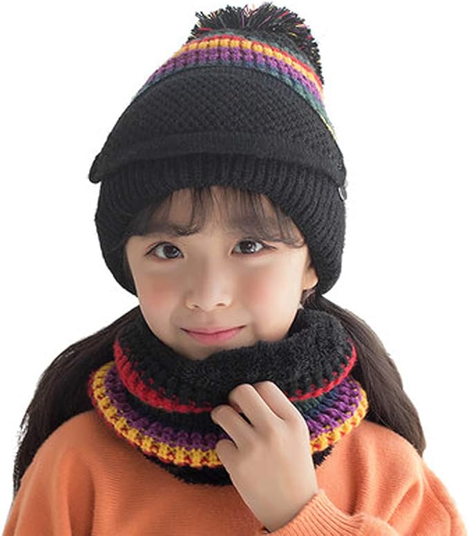ZuoChen Kinder Wintermütze & Schal Set - Warme Kapuze Mit Stern, 3-in-1