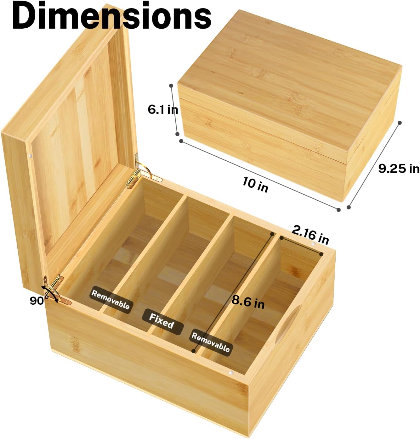 Neando Extra-Large Bamboo Index Card Organizer for 5x8 Cards – Wooden Storage Box with Lid, 4 Compartments, 600-Card Capacity, Includes 20 Tabbed Guides – Natural Filing Box for Home & Office