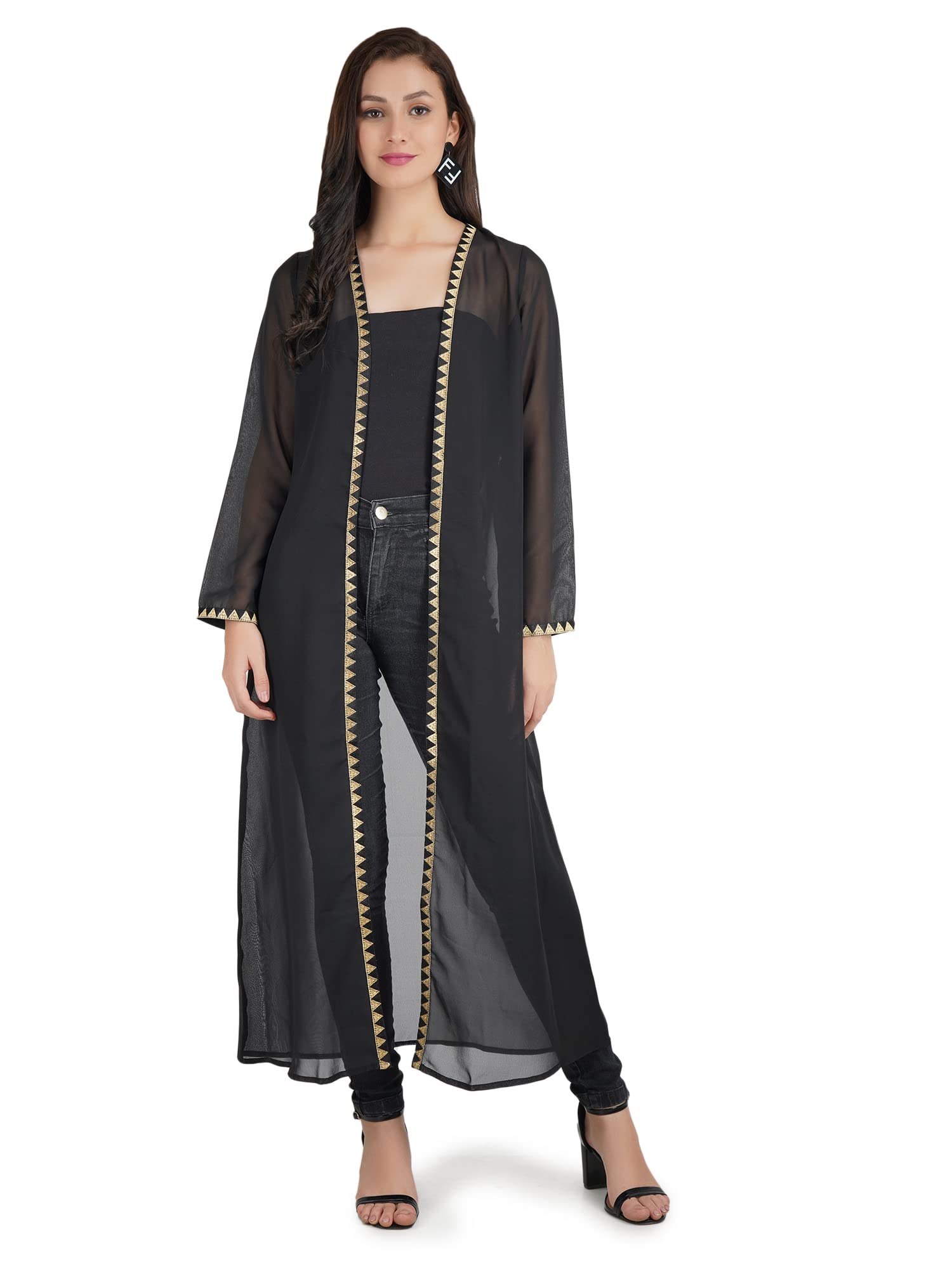 aol Women's Black Shrug with Golden Border-picture-44