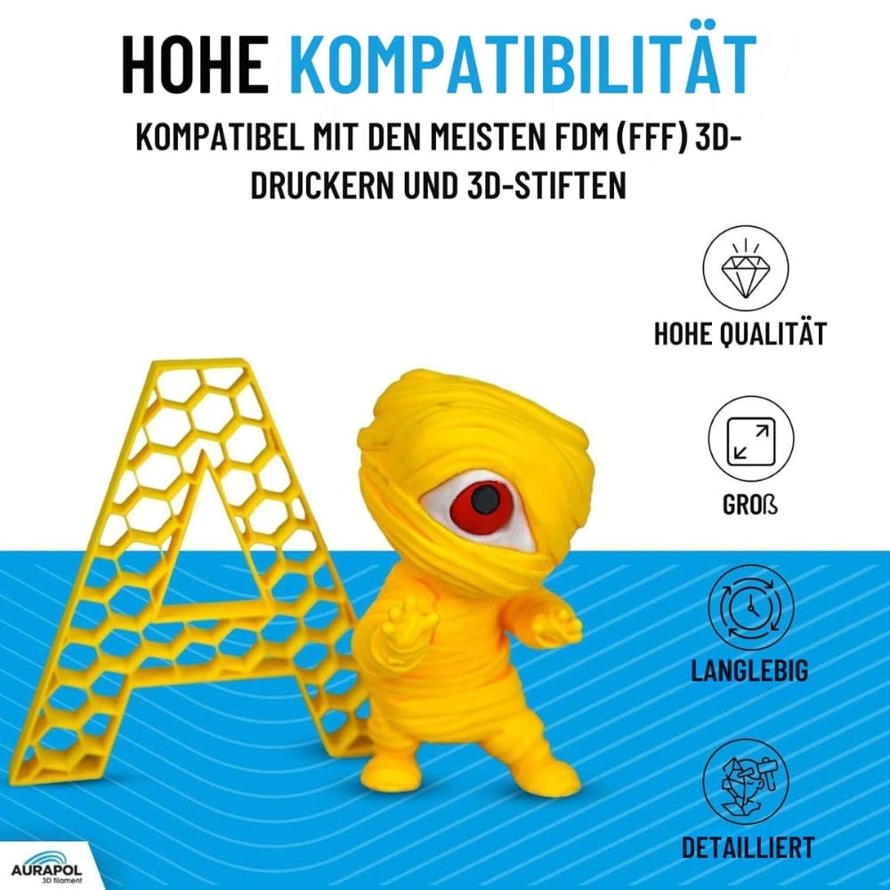 AURAPOL Filament 1,75 PLA, 1 kg filament do drukarki 3D, filament PLA z precyzją 1,75 mm +/- 0,02 mm, filament premium kompatybilny z większością drukarek 3D FDM (FFF) i długopisów 3D, biały