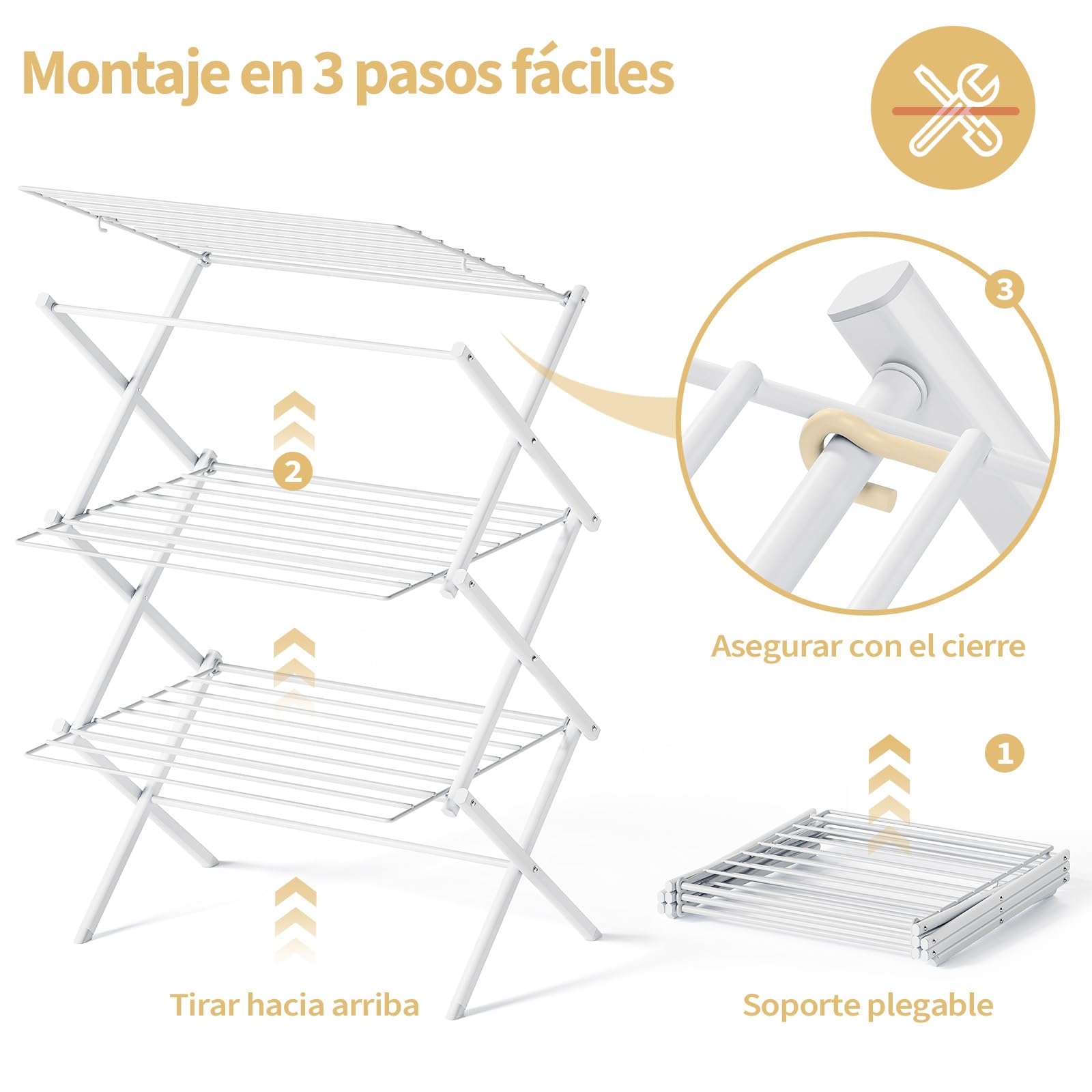 SKYIARIOL Tendedero Plegable de Pie Portátil - Tendedero Plegable de Acero para una Experiencia de Secado Generosa y Cómoda en Color Blanco