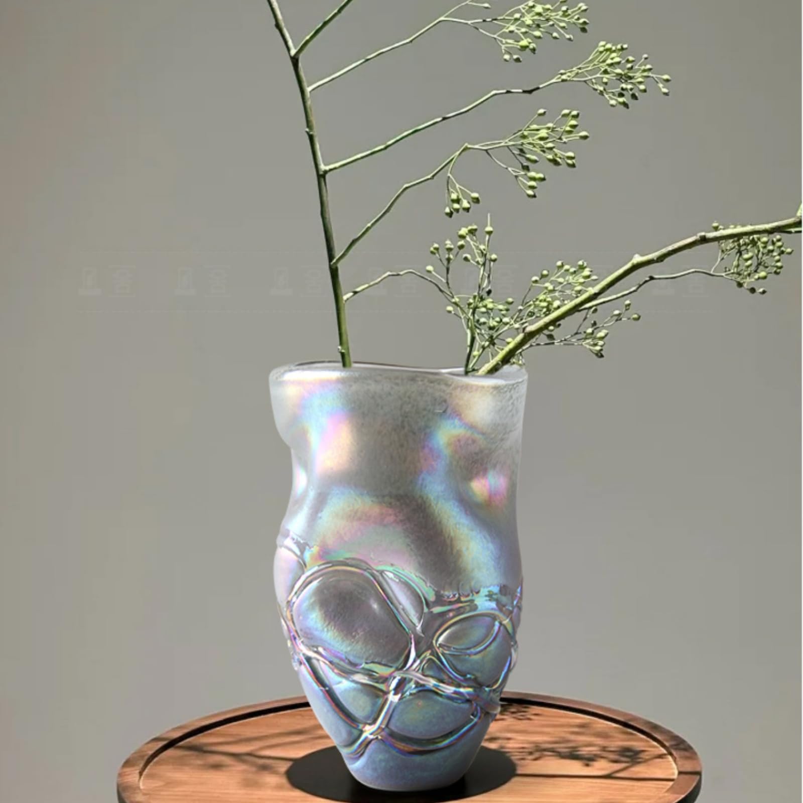 Jarrón Decorativo Jarrón Florero Vaso Centro de Mesa de Arte de Vidrio Soplado a Mano con Textura en Relieve y Brillo Que Aporta Profundidad Visual, Grande