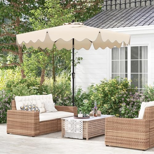 Tangkula 9Ft Patio Umbrella with Crank, 2-Tier Outdoor Umbrella with Push Button Tilt, Sun-Protective Canopy, 8 Ribs, Scalloped Patio Umbrella for Outdoor Beach Deck Pool Table (Beige)