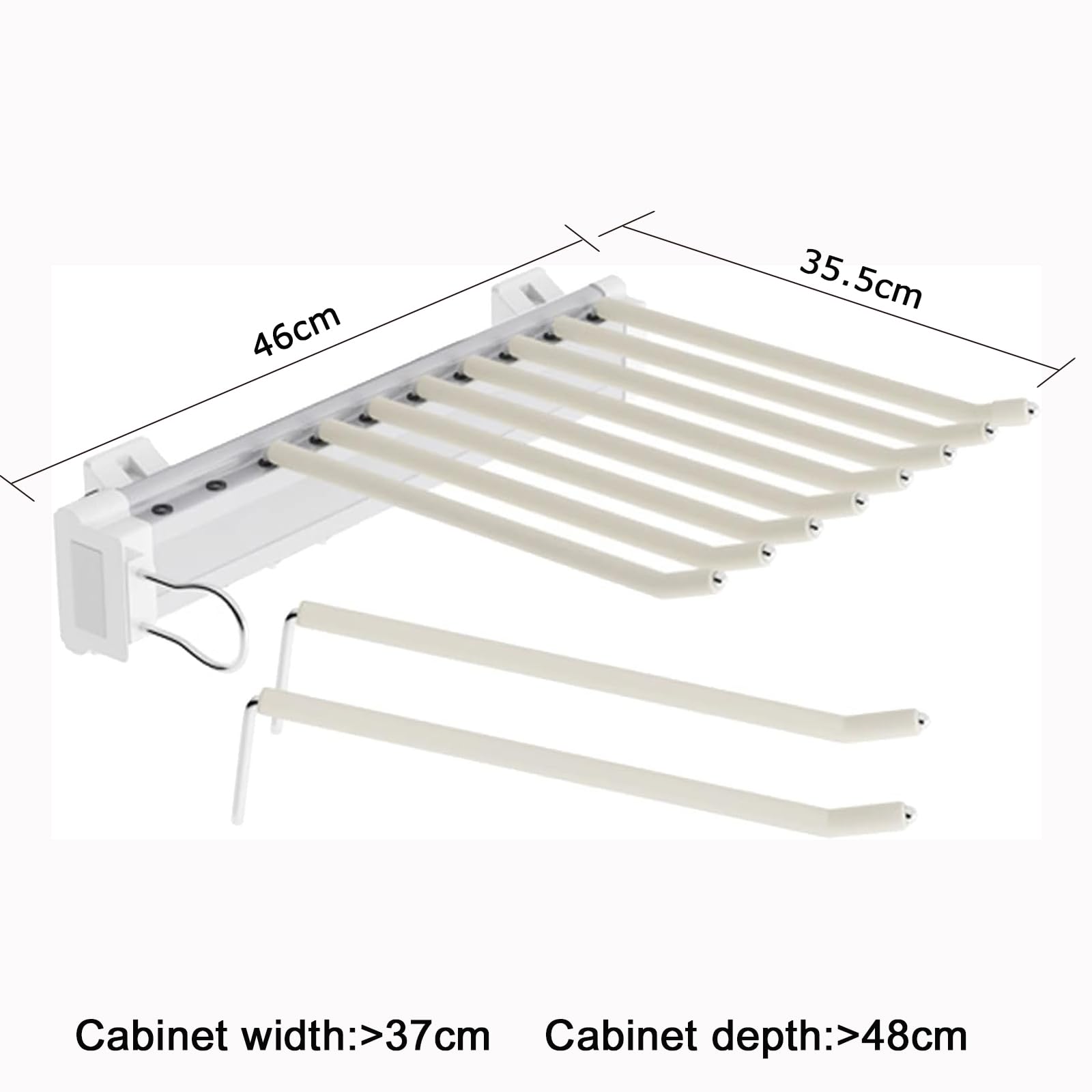 Percha para Pantalones Extensible, 10 Brazos, para Armario 46cm | riel suave, carga 20 kg y ahorro, flocado antideslizante, espacio en armarios, barra extensible para montaje lateral