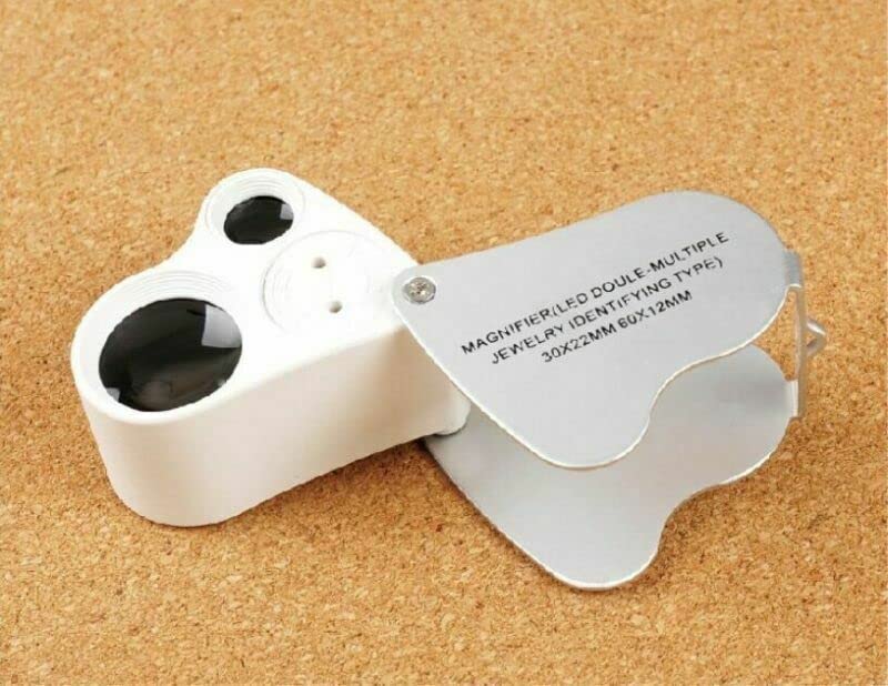 30X 60X Foldable Jewelry Magnifier with Bright LED Light Illuminated Jewelers Loupe Magnifier for Jewelry