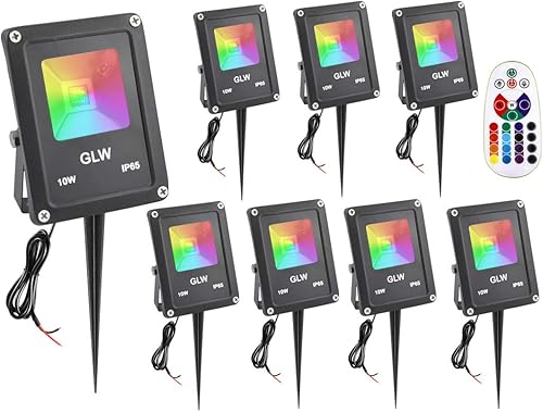 Iluminación de paisaje de bajo voltaje de 10 W, luces LED RGB que cambian de color, control remoto, impermeable, proyector de jardín, patio, lámpara