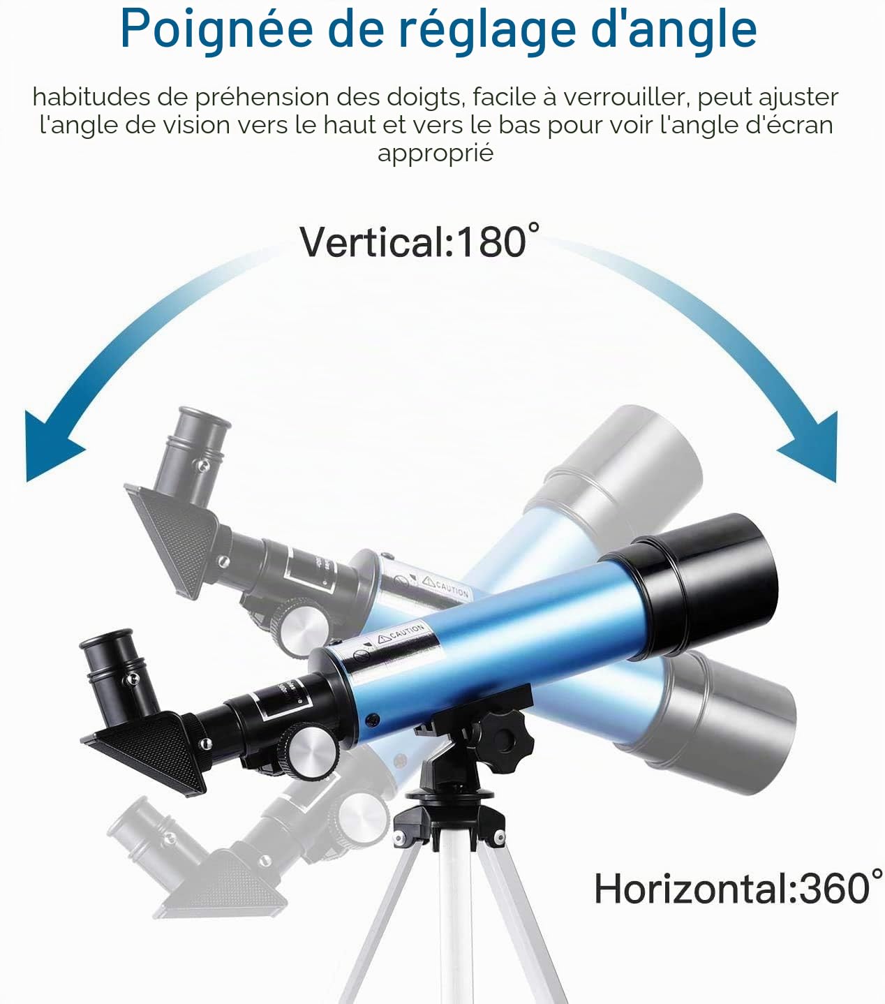 Télescope pour débutants Enfants, Ouverture 50 mm, Ouverture 360 mm, télescopes réfracteurs, télescope d'astronomie Portable 90X avec trépied, 2 oculaires, lentille de Barlow 1,5X