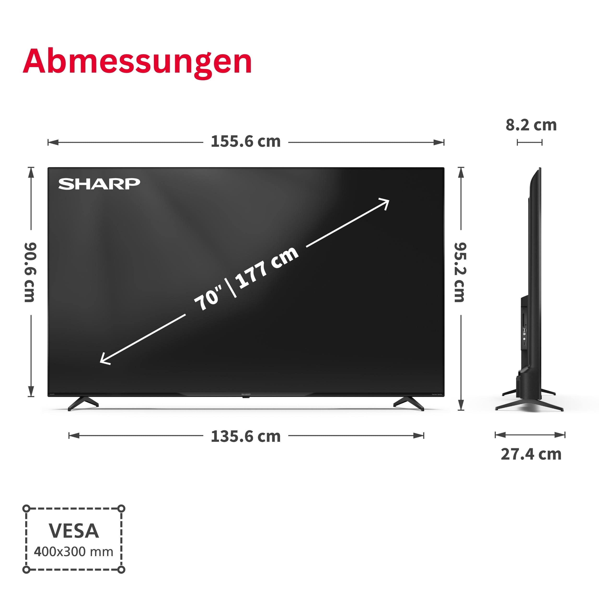 Sharp 70HP5765E QLED Fernseher 70 Zoll Google TV - 4K UHD Smart TV mit Dolby Vision HDR, Dolby Atmos, Sound by Harman Kardon, Google Assistant und Triple-Tuner, QLED TV (2026)