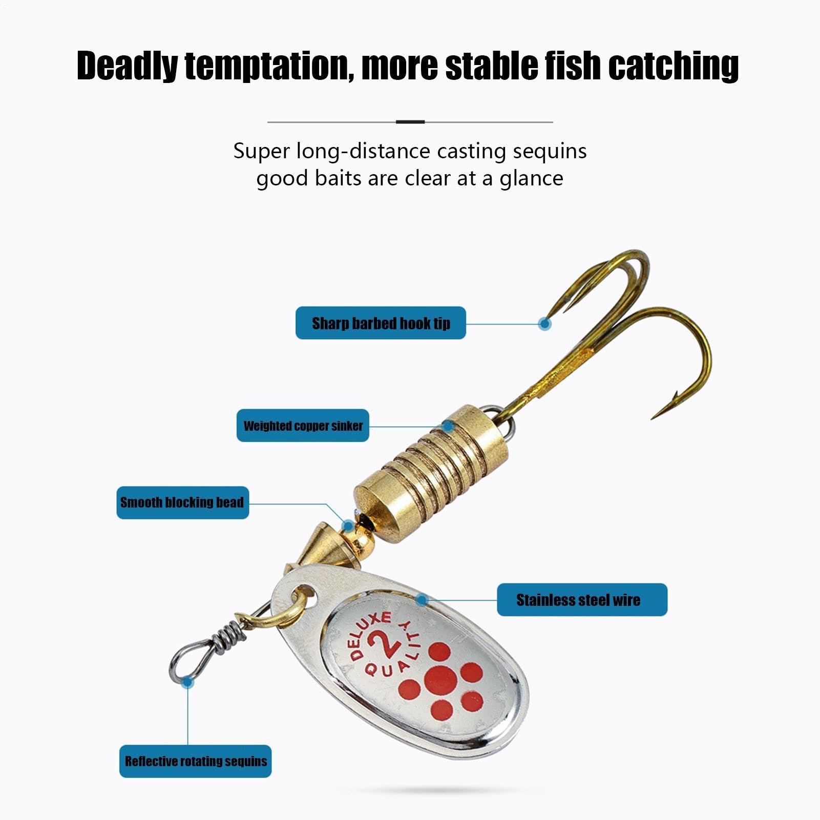 Señuelo de Dorado y Plateado, Cebo Giratorio, Aparejos de Cuchara, Cebos de Metal Duro para Trucha Lucio Salmón
