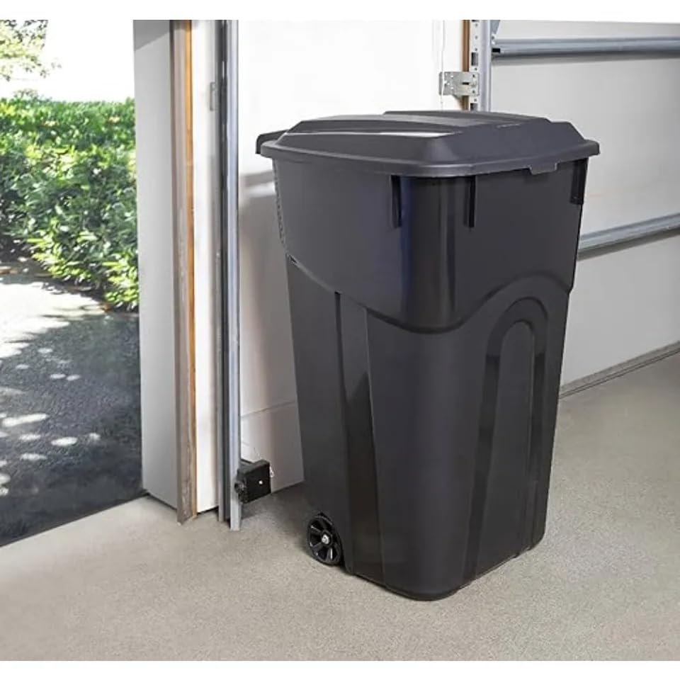 32 Gallon Wheeled Heavy Duty Plastic Garbage Can with Attached Lid – Smooth-Rolling Wheels, Reinforced Base for Patio, Garage, Yard & Indoor Use