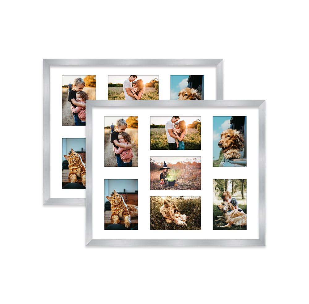 Silver Multi Photo Frame - Holds 7 x 6x4 Pictures, Family Collage Picture Frame for Wall Display, 20x16 Frame size, Set of 2