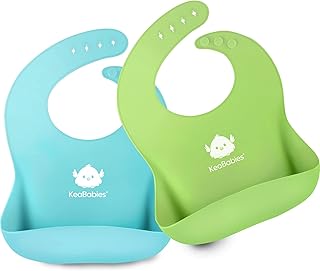 2-Pack Baby Silicone Bibs, Waterproof, Easy Wipe Silicone Bib for Babies, Toddlers, Baby Feeding Bibs with Large Food Catcher Pocket, Travel Bibs for Baby Girl, Boy, Food Grade BPA Free (Cloud Nine)