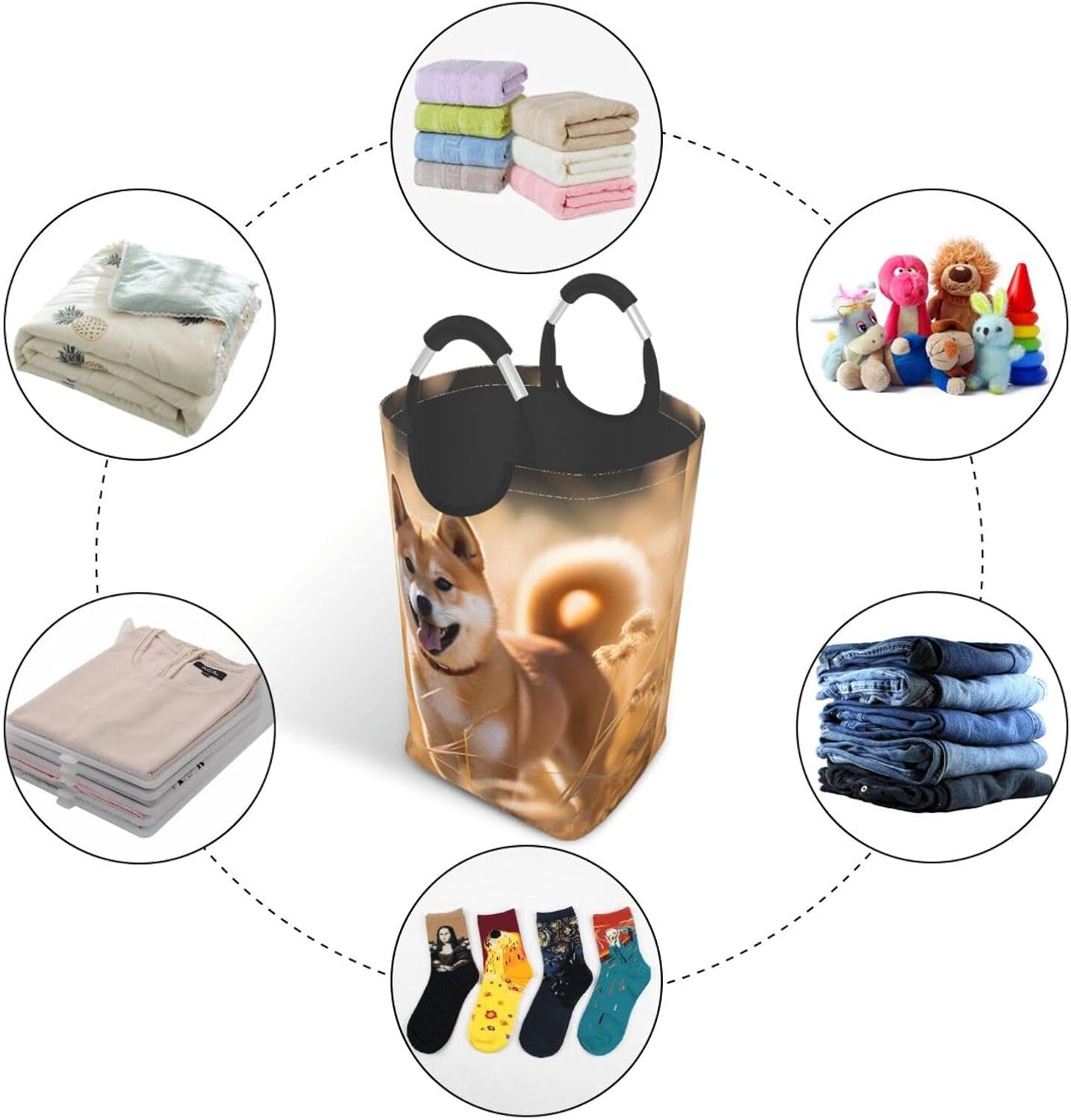 Shiba Inu Foldable storage bag, 50L capacity, suitable for laundry room, dormitory bedroom, dirty clothes storage basket.