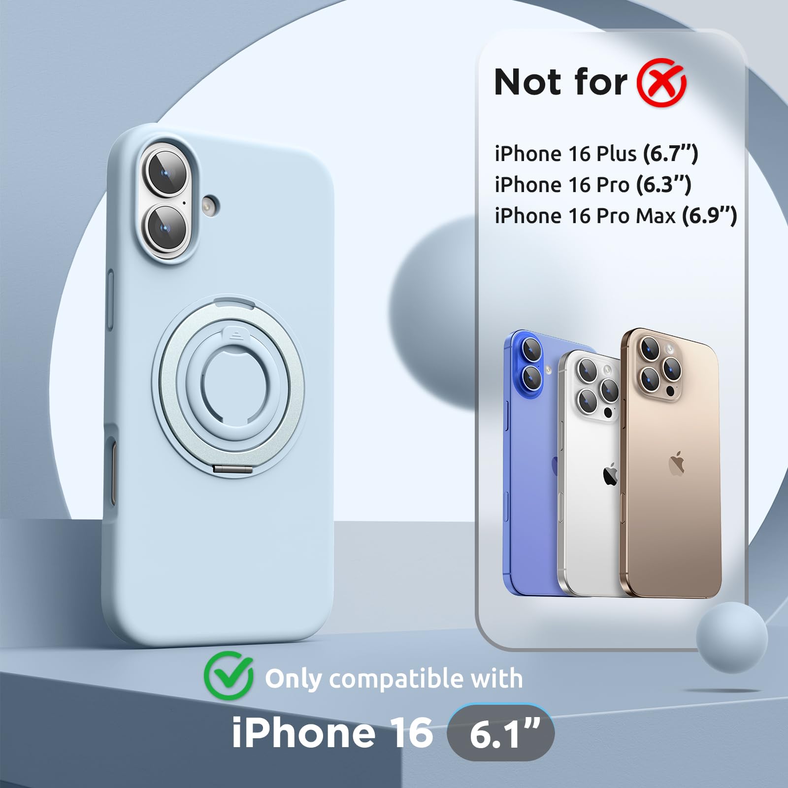 SURPHY Design for iPhone 16 Case, with 360° Rotatable Magnetic Stand & Finger Ring - Image 2