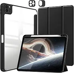 Capa para iPad Pro 11 polegadas as 4ª e 3ª e 2ª e 1ª Geração e iPad Air 11 M3 e M2 (2025 2024) e iPad Air 5ª e 4ª Geração de 10,9 protetora Fina Traseira Transparente com Suporte para Lápis - Negro