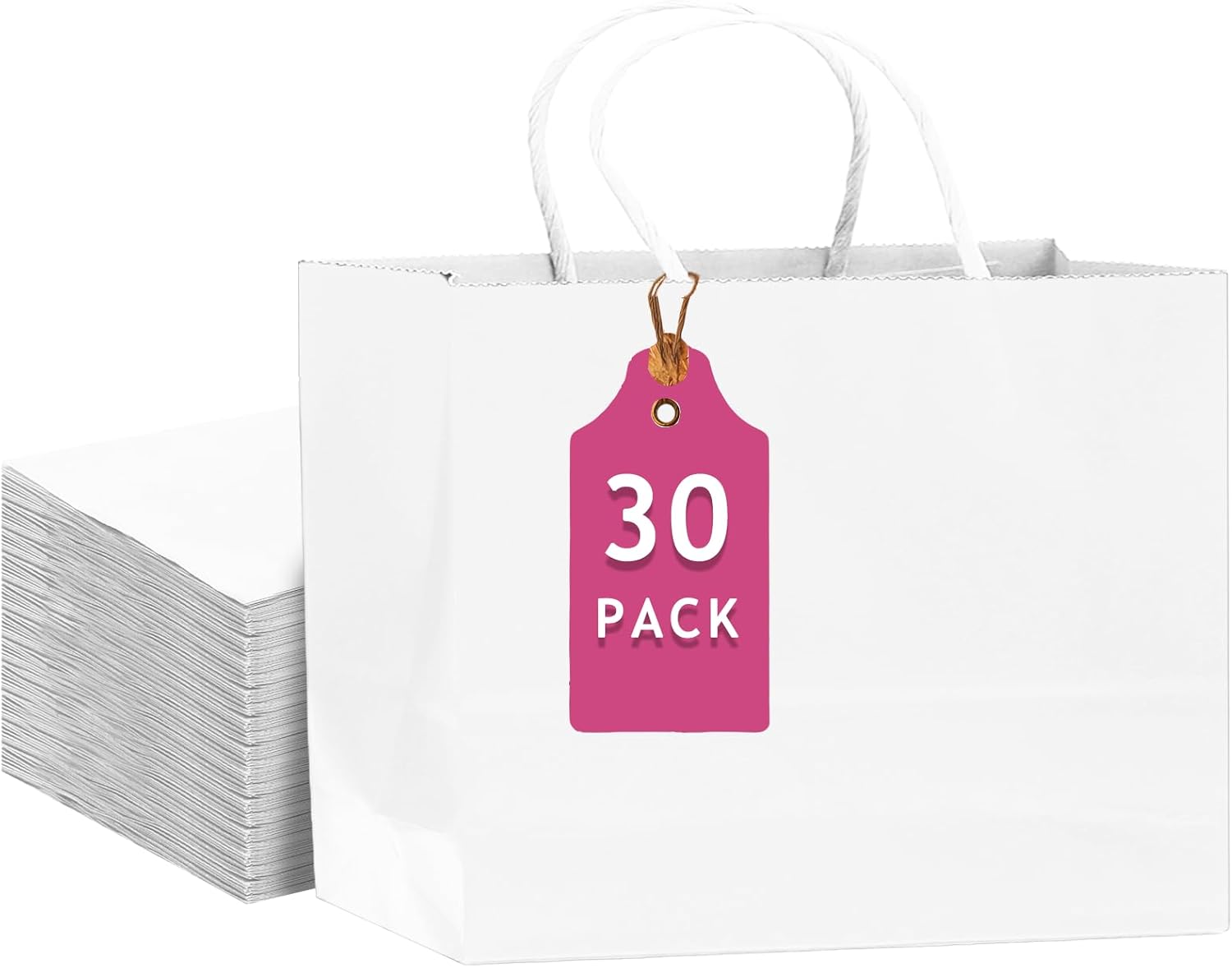 qiqee 30-Packs White Gift Bags with Handles Bulk 13"x4.5"x10" Wide Large Size Party Paper Bags