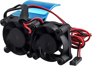 FriHobby RC Motor Heatsink with Twin Cooling Fan Thermal Sensor Aluminum Heatsink Compatible with 36mm Diameter Motors 540/550 for 1/10 RC Car Truck (Blue)
