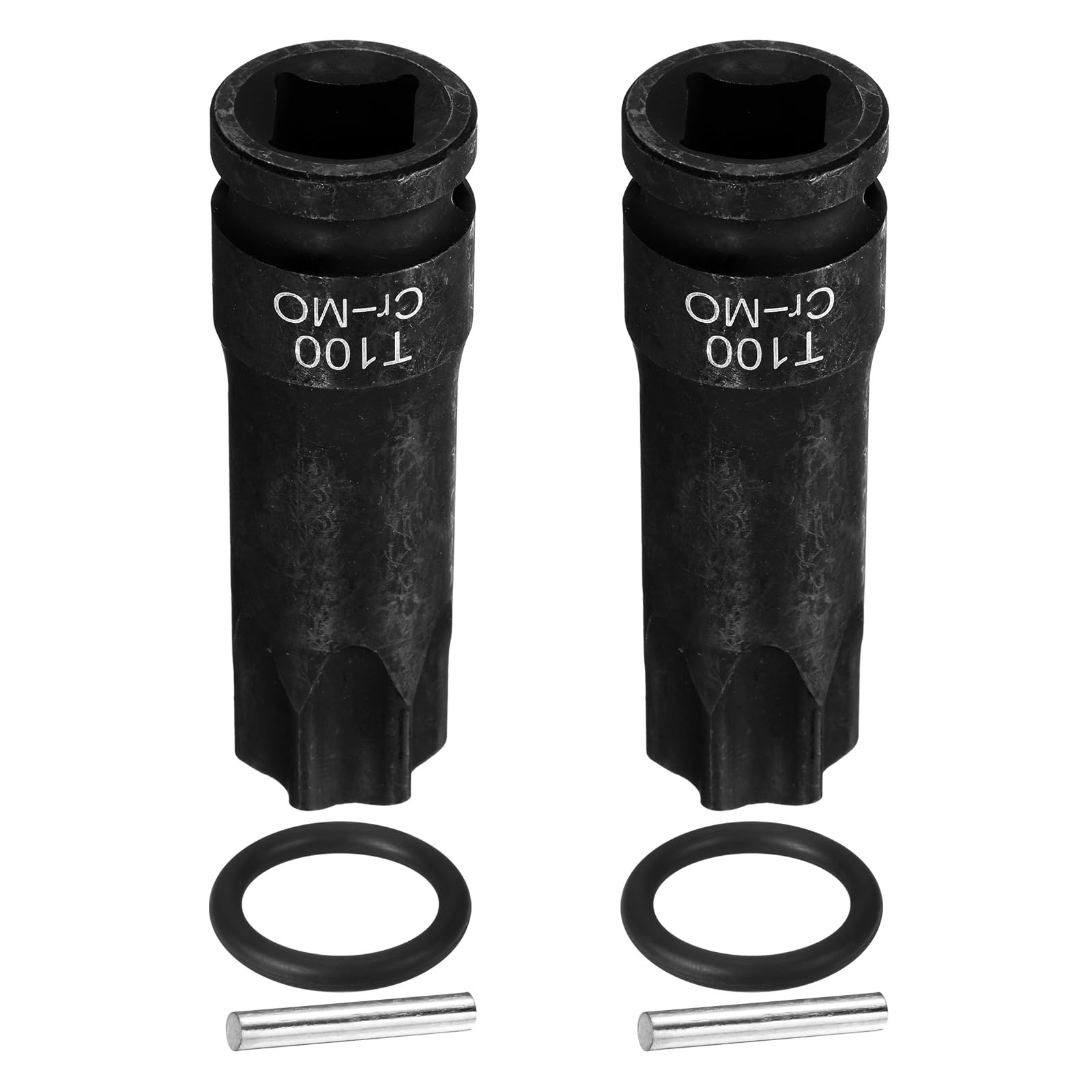 sourcing map 2pcs 1/2" Drive Torx Bit Socket T100 Impact 6 Point Star Bit Sockets CR-MO Steel with Cotter Pin and O-Ring for Power Drill Drivers Garage Workshop Adapter