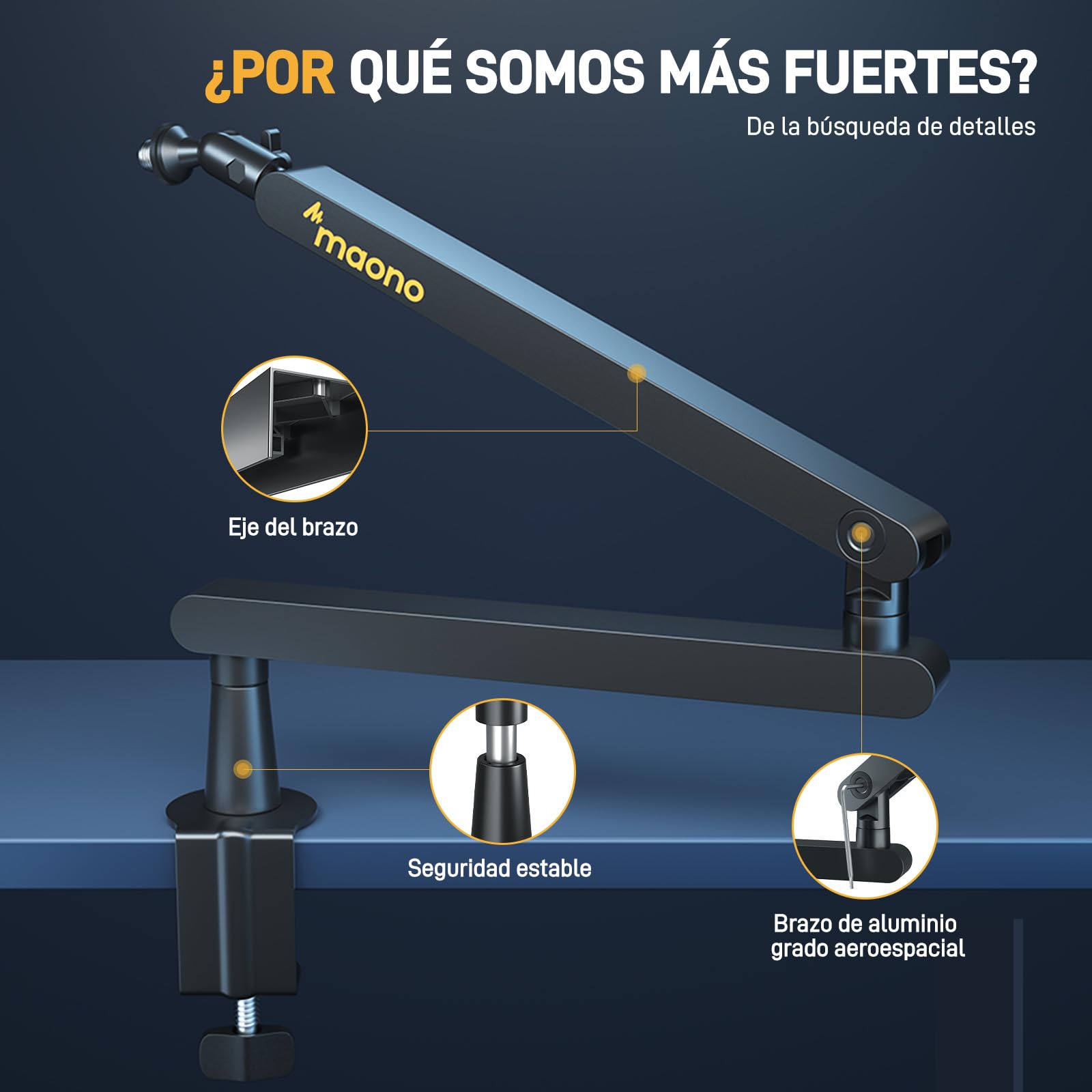MAONO Brazo Micrófono BA92 Negro - Brazo plano con canal para cables, abrazadera de mesa, totalmente ajustable. Ideal para podcast, streaming y oficina en casa