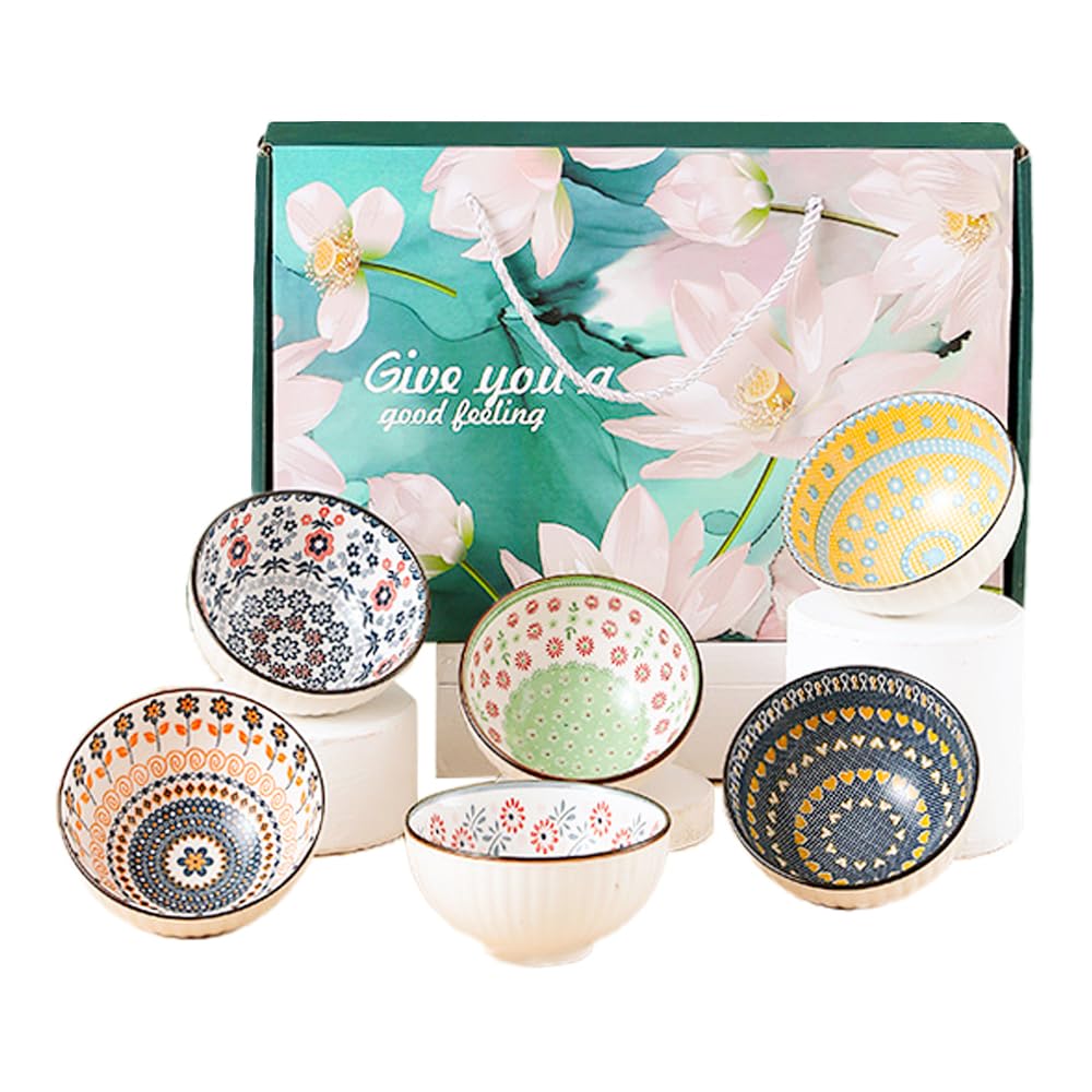 Starry Mart Ceramic Bowl Gift Set - Floral Pattern, Serving Bowls for Rice, Soup, Dessert, Snack, Set of 6
