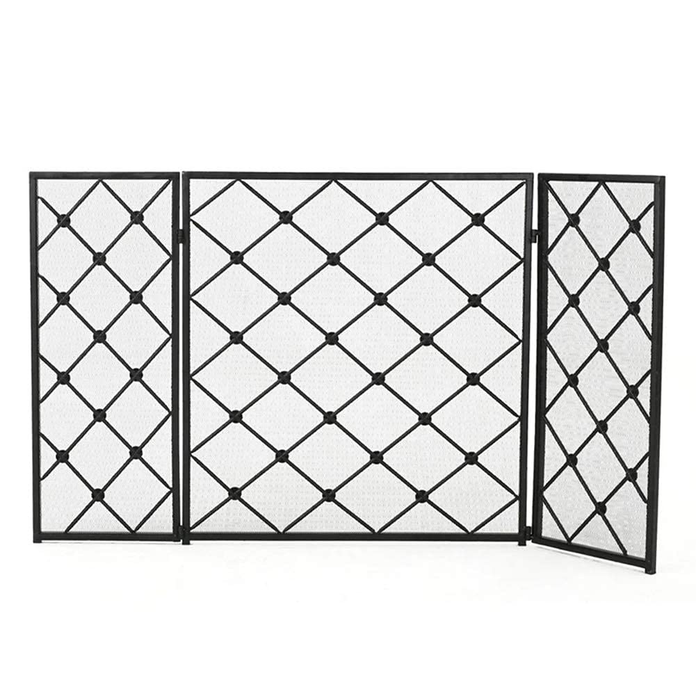 Faltbares 3-teiliges Kamingitter, schmiedeeisernes Funken-Feuerschutzgitter für Holzbrenner/Ofen, offenes Feuer, 125 x 78 cm (schwarz) The New