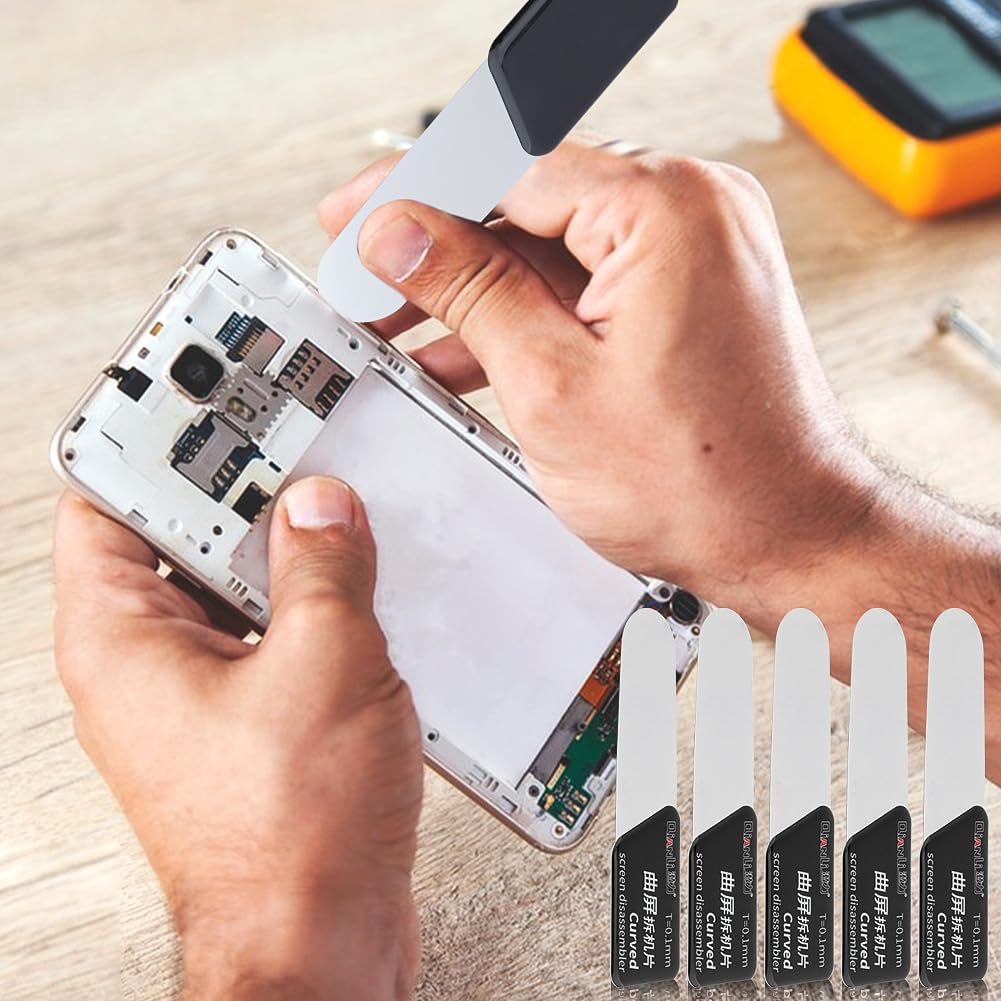 5 strumenti a leva per smontaggio, ultra sottili, separati, curvi, lama in acciaio inox, strumento di riparazione per schermo LCD curvo per smartphone (5 pezzi)
