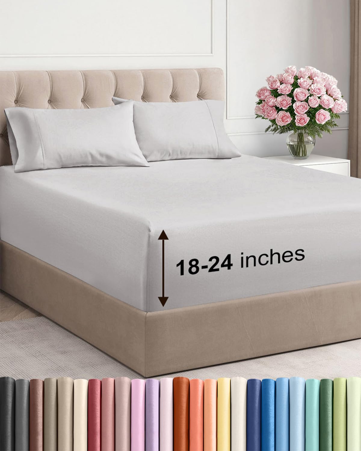 Photo 1 of Extra Deep King Sheet Set - 4 Piece Breathable & Cooling Bed Sheets - Easily Fits 18 to 24 inch Mattress - Ultra Soft, Wrinkle & Fade Free w/ Extra Deep Pockets - Hotel Luxury Bedding - French Grey