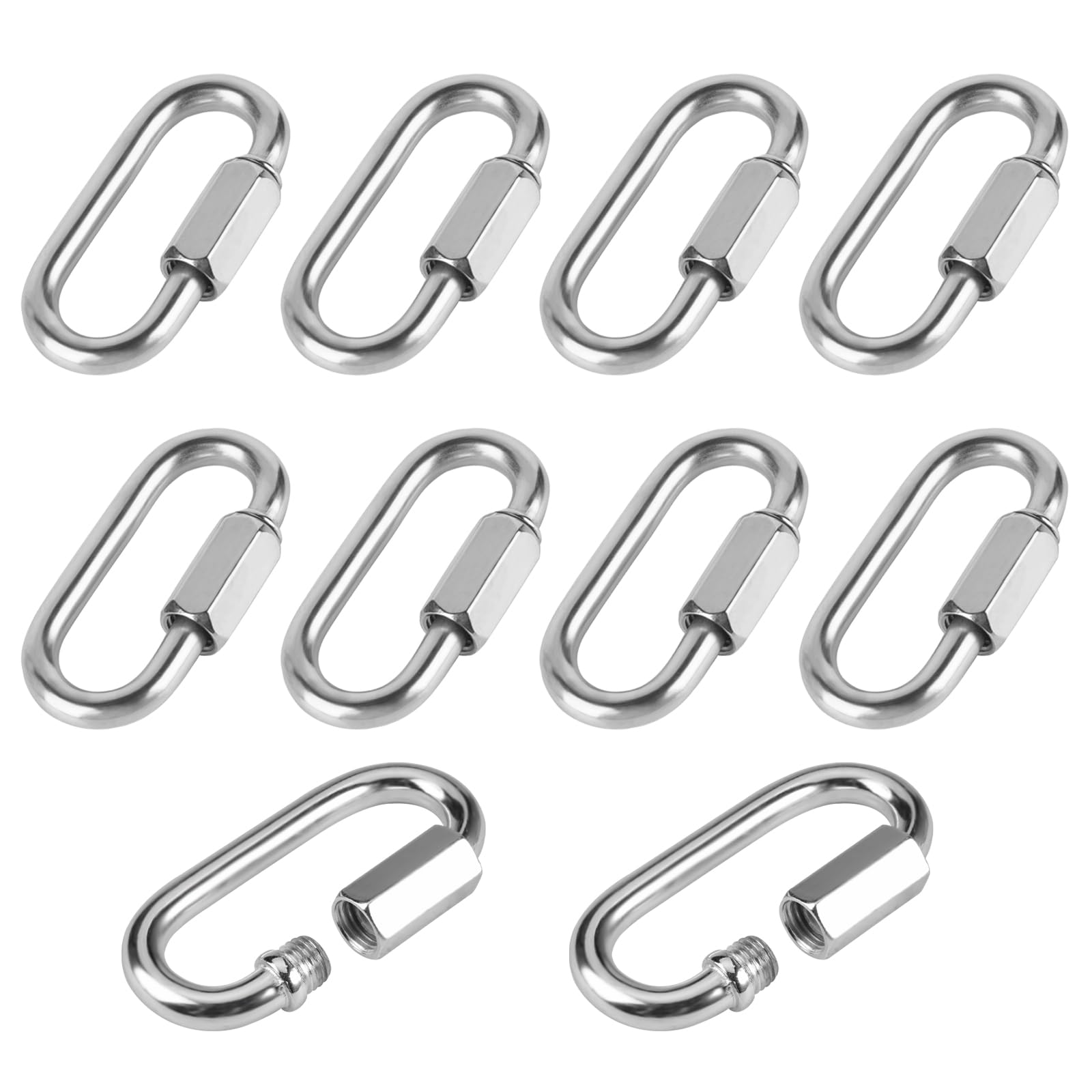 10 Pièces Maillon Rapide INOX M6, Mini Mousqueton à Vis, Mousqueton Verrouillage, Mousquetons avec Verrouillage à Vis, Mousquetons Escalade Ovale pour Camping, Randonnée, Pêche, Hamacs, Balançoires
