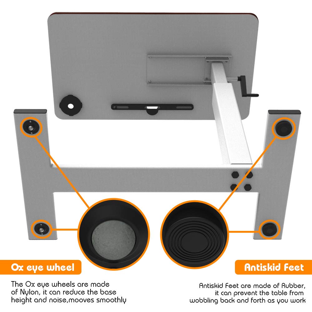 Overbed Table with Wheels, Balee Hospital Bed Table by Crank Height Adjustable Over The Bed