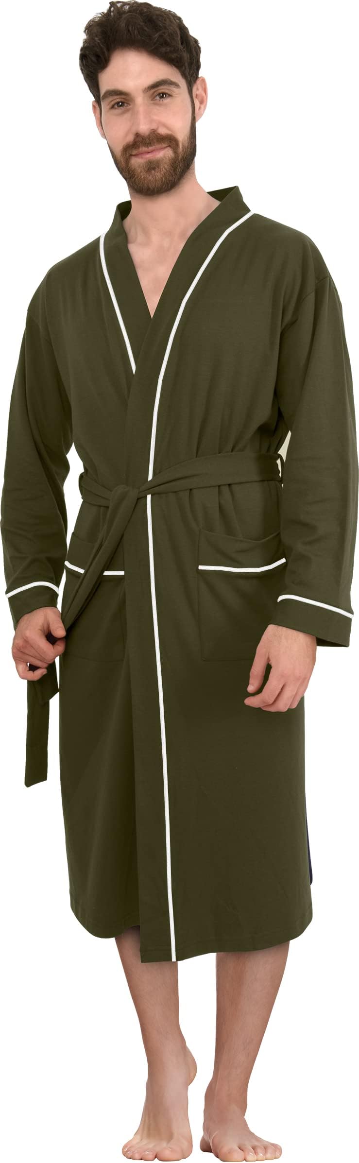 NY ThreadsMens Knit Robe Lightweight Summer Cotton Blend Bathrobe