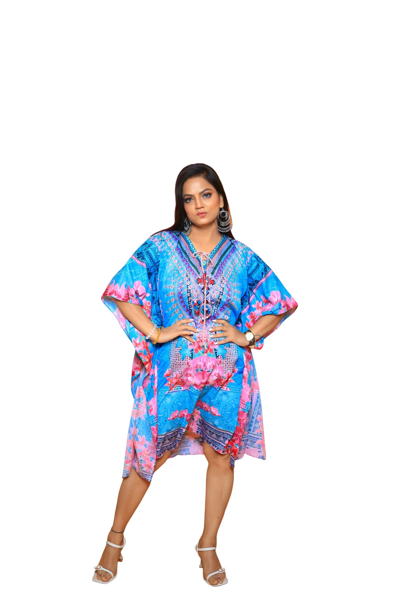 Women’s Crepe Printed Kaftan– Free Size Comfortable Digital Print Short Kaftan070 Multicolour-image-23