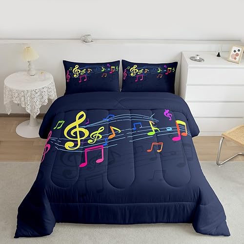 Feelyou Juego de ropa de cama con diseño de arco iris, juego de edredón para niños, niñas, decoración de notas musicales, edredón de microfibra con