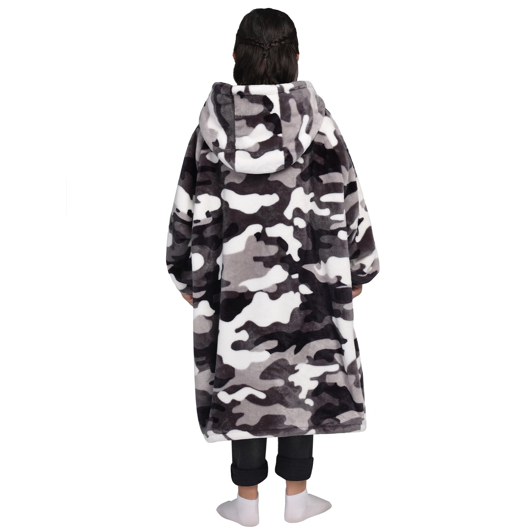 Waitu Wearable Blanket for Kids, Wearable Blanket Hoodie Gifts for Teens Girls and Boys, Warm Blanket Sweatshirt for Teenage, Hoodie Blanket with Sleeves - Camo