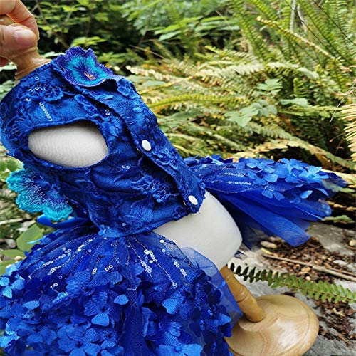 Fegoclt Handmade Dog Clothes Gorgeous Royal Blue Embroider 3D Flowers More Layers Tulle Gown Pet Cats Princess Dress Poodle (Size : Medium) #TOP5