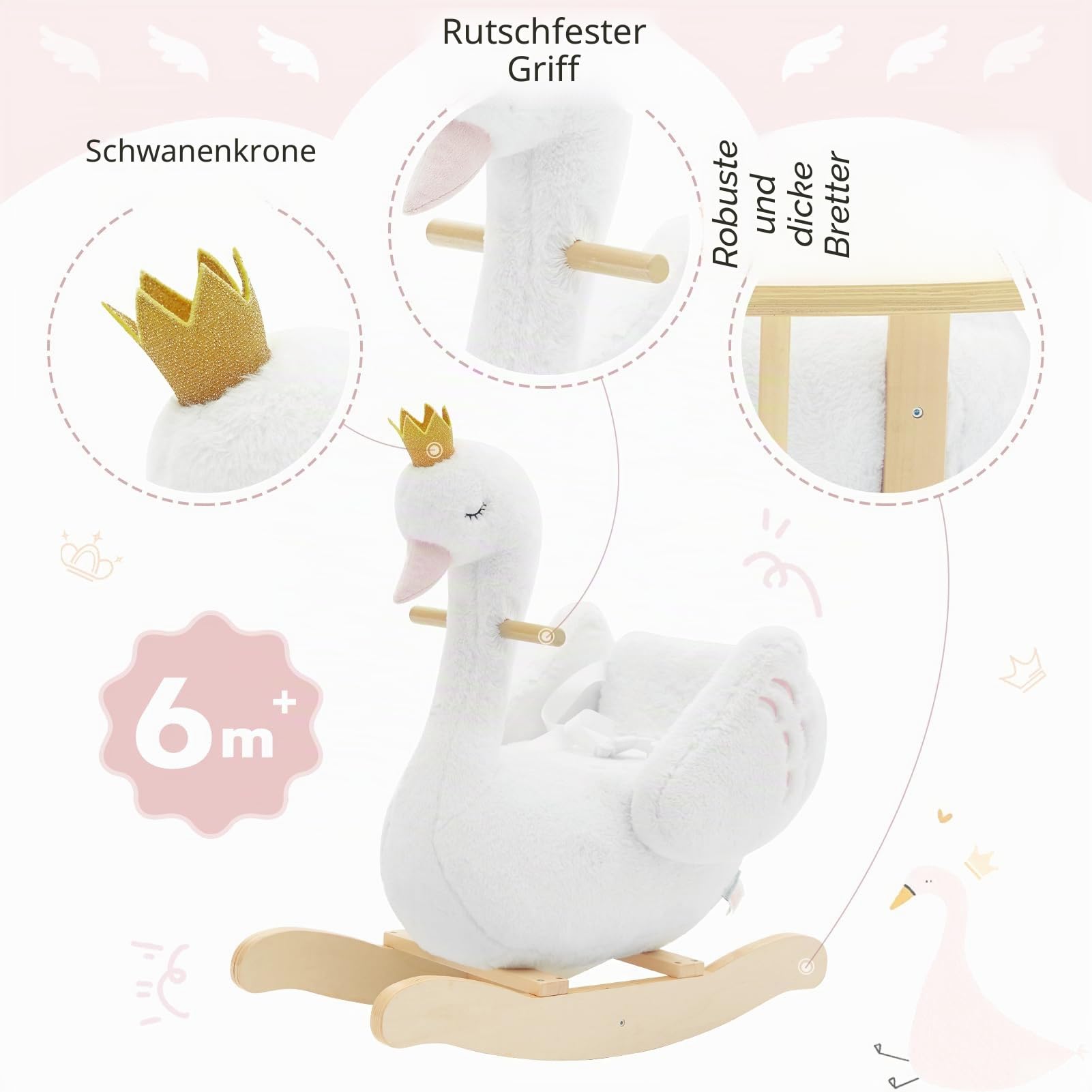 labebe Schaukeltier, Schaukelpferd, Schaukelspielzeug für Kleinkinder, weißer Holz-Schaukelstuhl