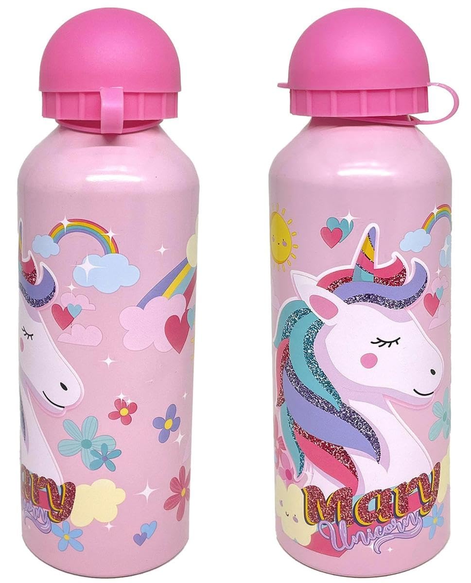 Julian Ross Unicornio Mary Botella de Aluminio, 500 Mililitros, Niña, Resistente, Libre de BPA, Botella de Agua Escolar con Pico Retráctil