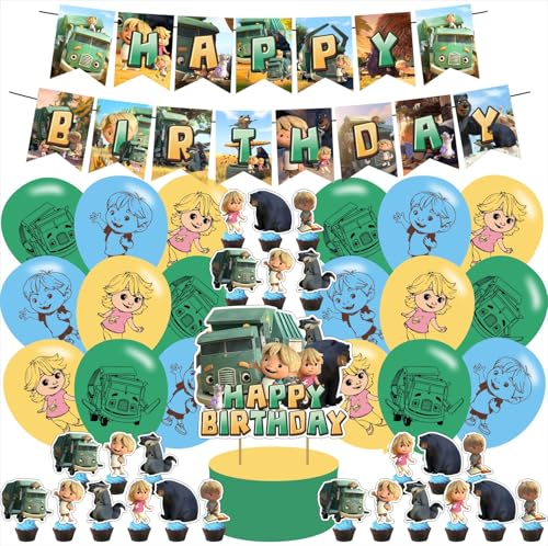 Cartoon Truck birthday party supplies including cake topper cupcake toppers Banner Latex Balloons It is very suitable for boys and girl Cartoon Truck Themed birthday party supplies.