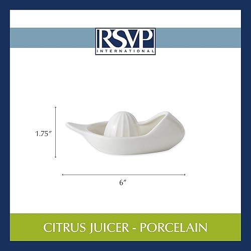 Miniatura 7 de RSVP Colección internacional de herramientas de cocina de porcelana, exprimidormanchador de cítricos, color blanco