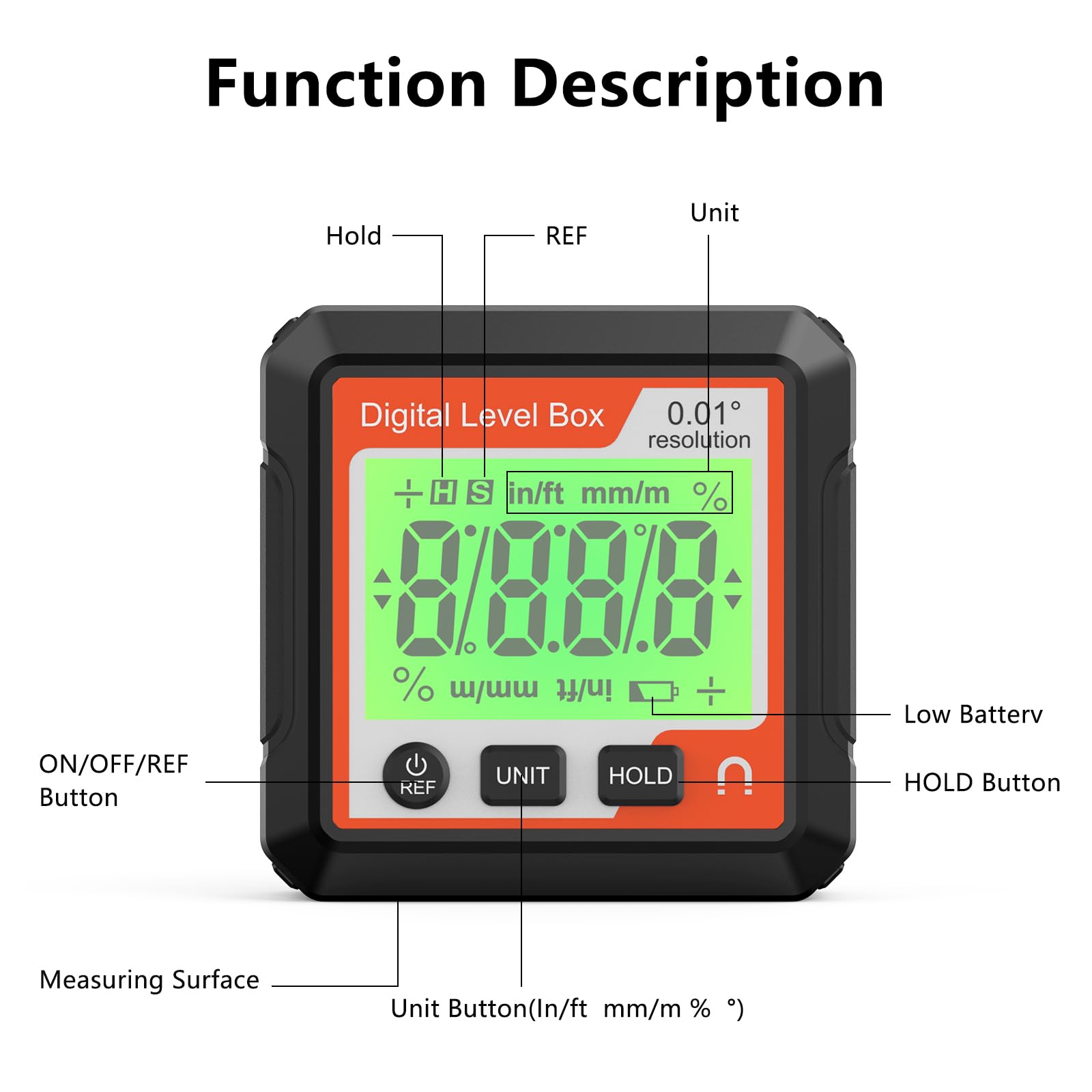 Strumento di misurazione dell'angolo digitale magnetico LCD, goniometro e inclinometro, retroilluminato, strumento portatile di misurazione dell'angolo, funzionamento a batteria, per falegnameria
