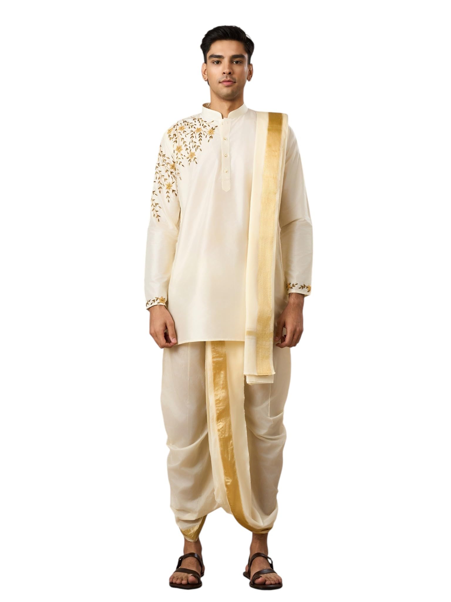 Men's Embroidered & Sequinned Kurta Dhoti Dupatta Set (3pcs)-image-20