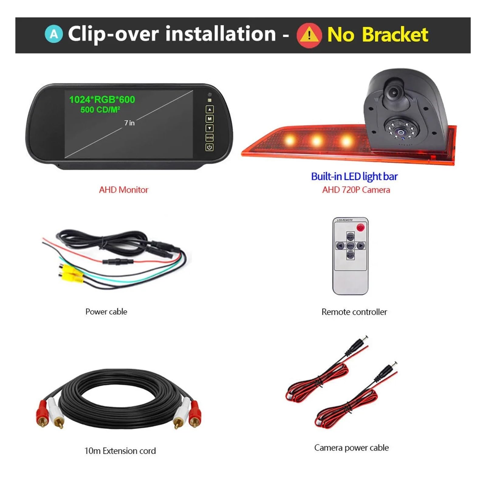 Zestaw Monitora Kamery Cofania AHD 720P Z Dwoma Obiektywami I Światłem Hamowania LED Stabilna Transmisja SygnałU(Clip-Over Mount)