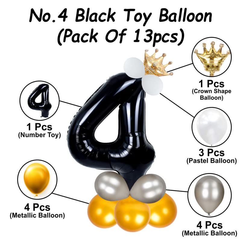 Image of Black 32 Inches Numbers 4 Shape Large Big Foil Helium Balloons For Party Decorations In Happy Birthday Anniversary Office Items Materials Set Pack,1 Piece