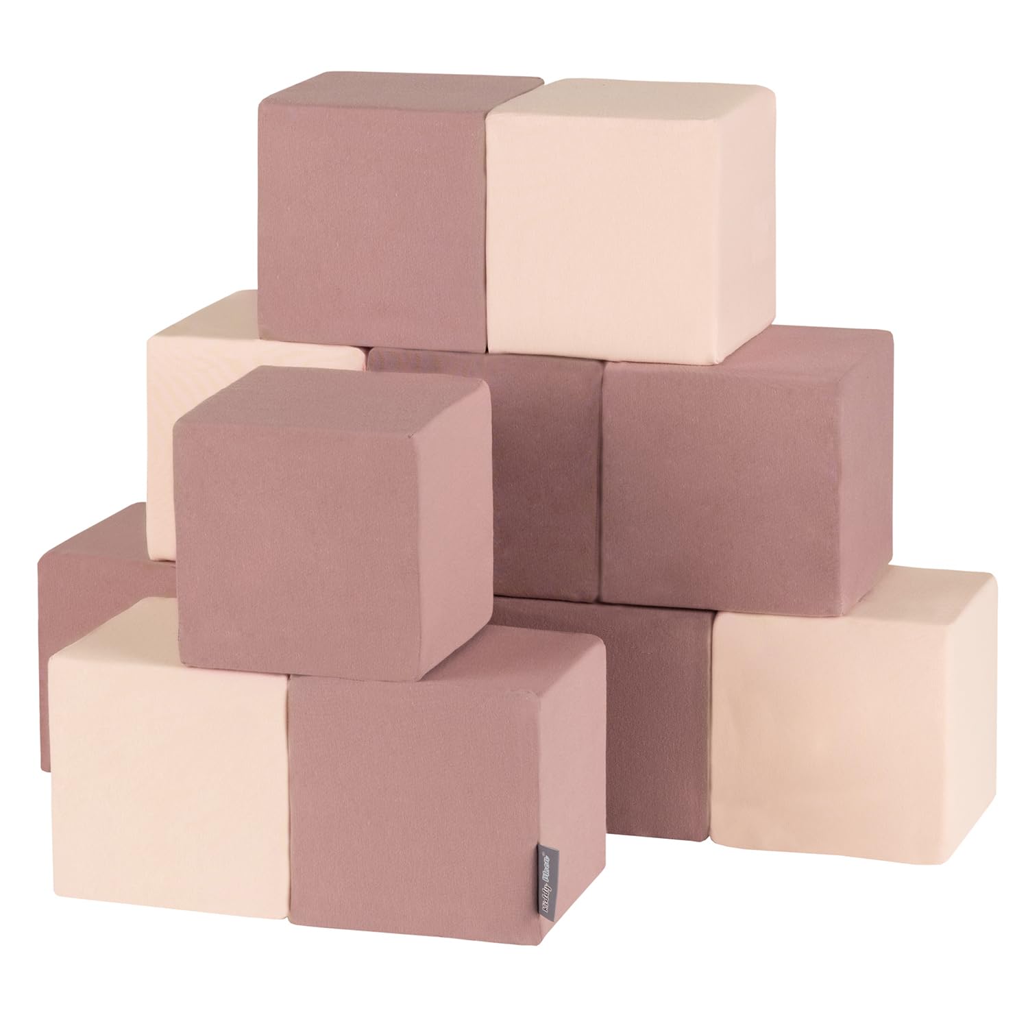 KiddyMoon Soft Foam Building Blocks For Babies & Toddlers, Washable Cotton Zip Cover, 14Cm Cubes, Sensory Toy, 12 Pieces, Cubes: Heather-Beige