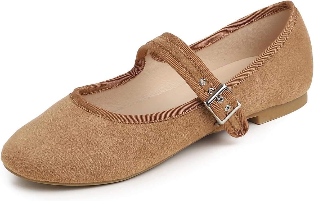 Camel Faux Suede Mary Jane