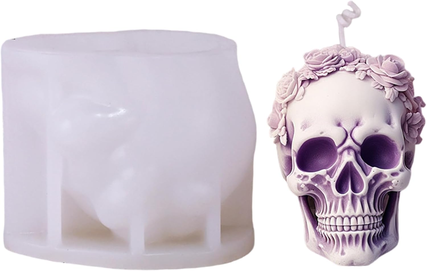 Skull Mold 3D Rose Flower Head Clear Texture Halloween Candle Molds Food-Grade Reusable Flexible for DIY Resin, Soap, Ice Cube More