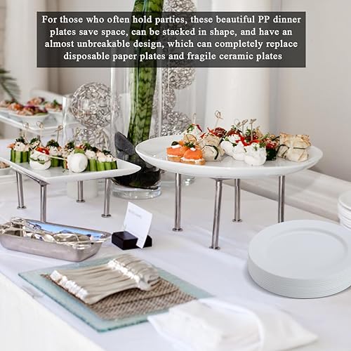 Miniatura 8 de Berglander Juego de 12 platos de plástico blanco de 10 pulgadas, platos planos reutilizables e irrompibles, platos de ensalada, cuencos para pasta,