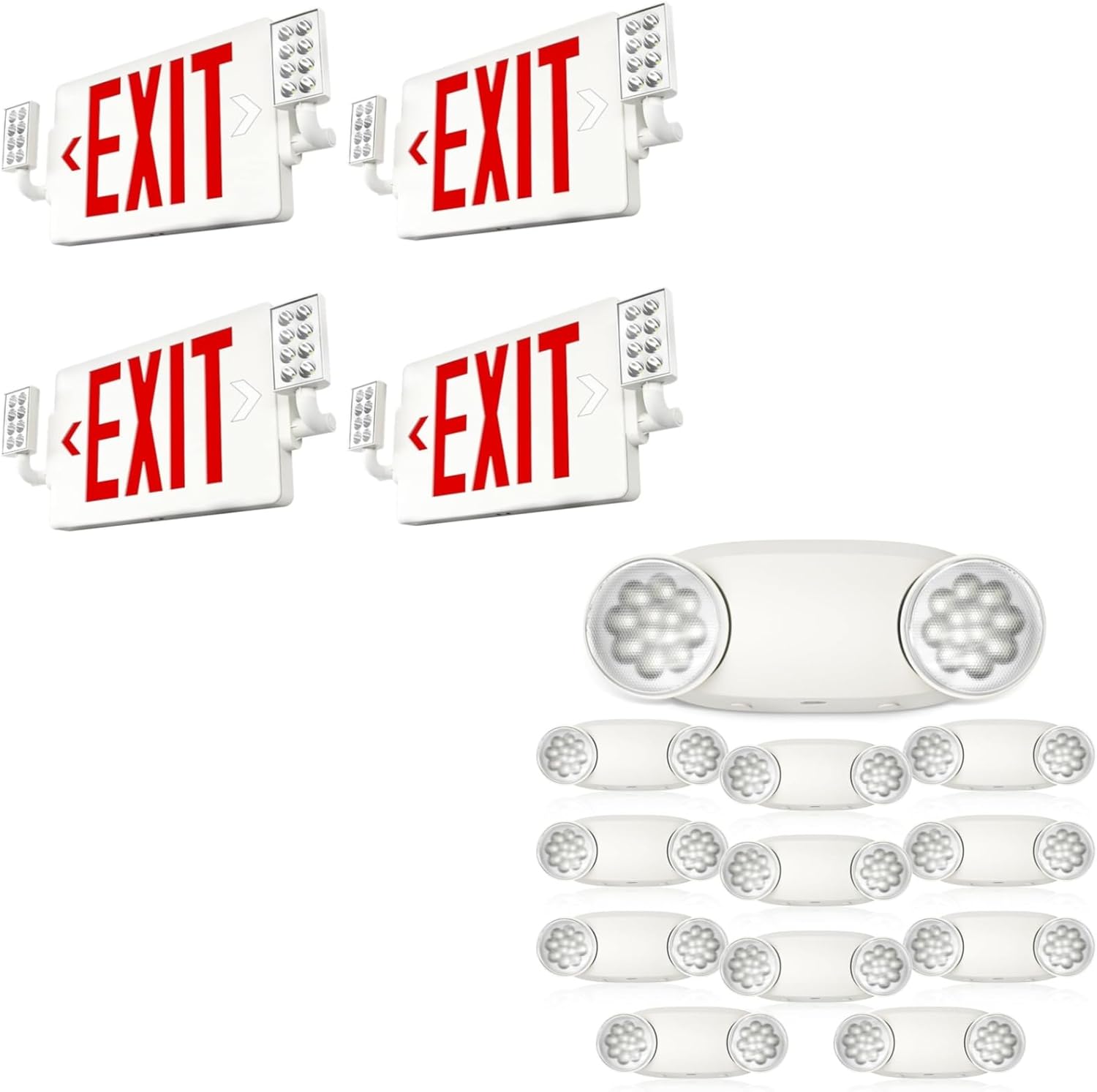 FREELICHT 4 Pack LED Double-Sided Exit Sign with Emergency Lights 12 Pack Emergency Lights for Business
