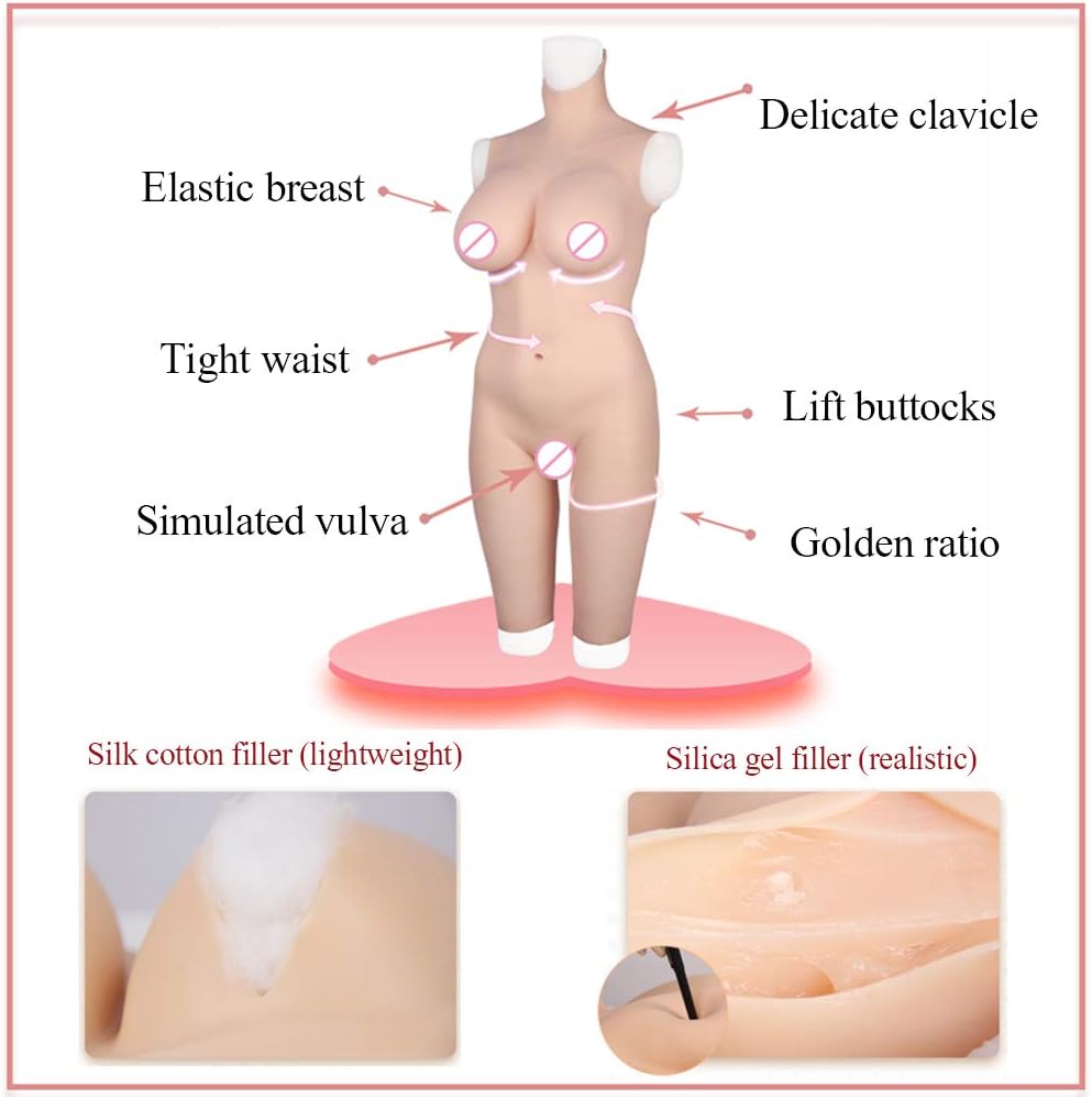 Liifun D Cup Crossdressing Bodysuit Silicone Breast Forms with Fake Vagina and Urethra Costumes for Transgender
