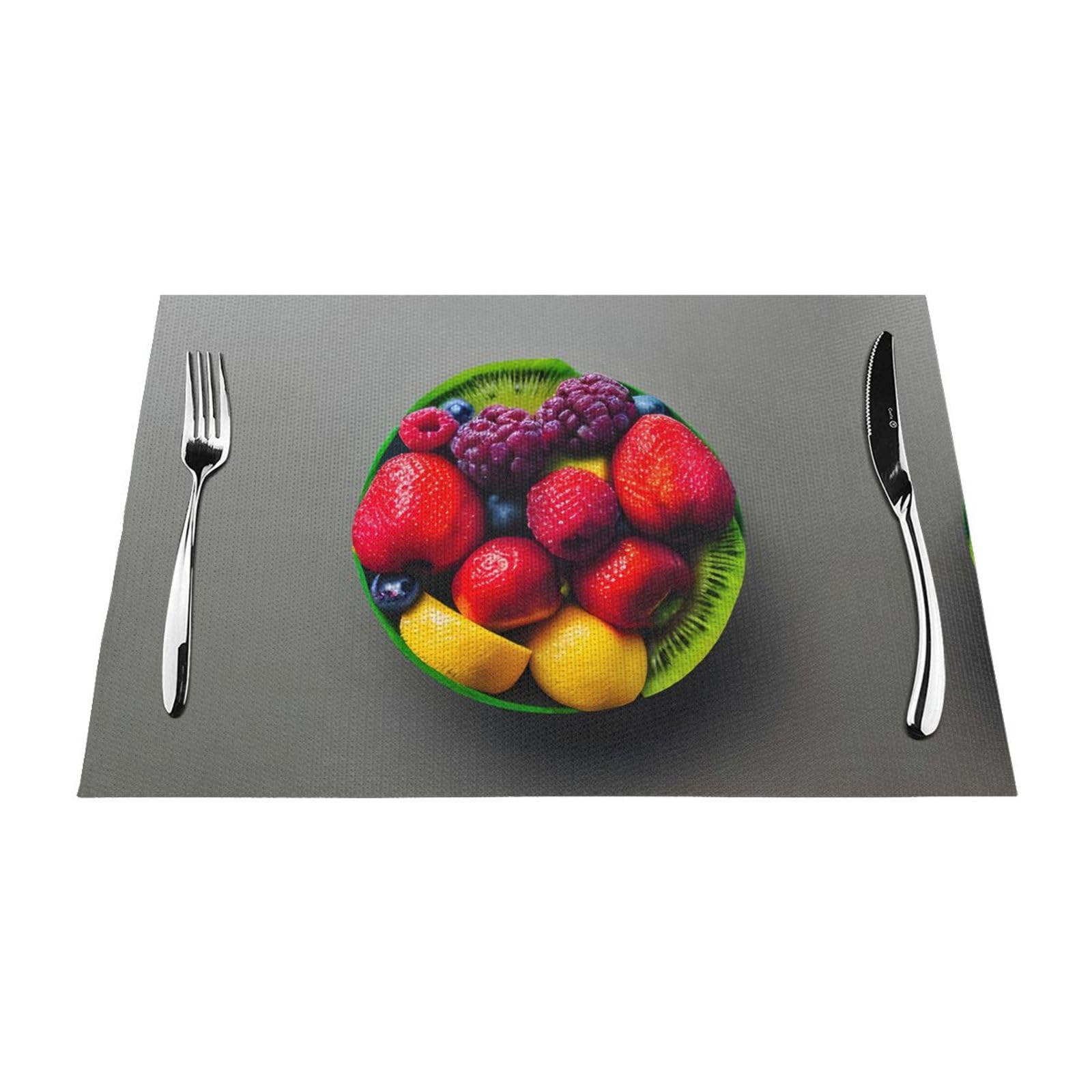 Placemats Set of 6,Table Mats Washable Placemat Decoration, Fresh and Juicy Fruit Rainbow Print