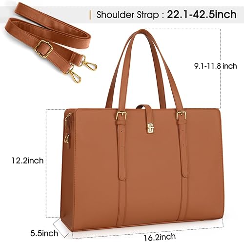 Miniatura 5 de Bolsa de cuero para laptop de 15.6 pulgadas para mujer, bolsa de mano impermeable para mujer, bolso de hombro para computadora